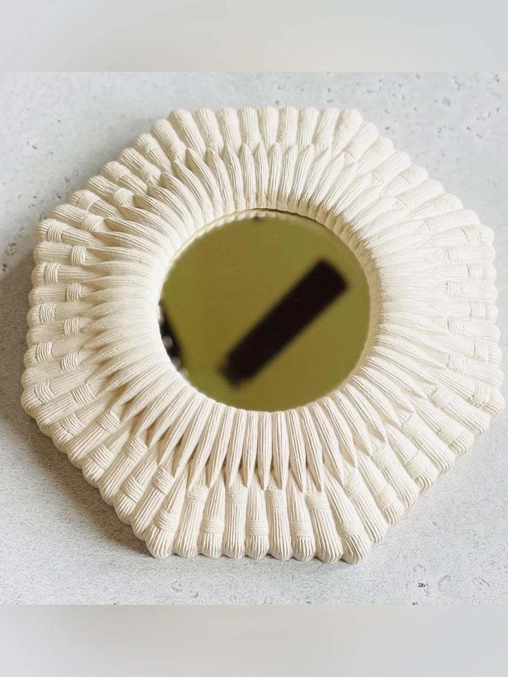 Vintage Homco Cream Tone Faux Wicker Octagonal Wall Mirror Small 70s Boho